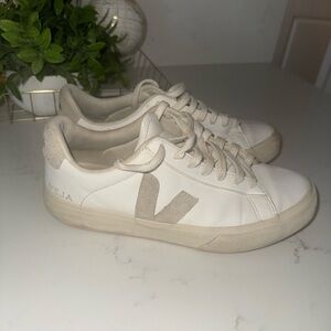 Veja White and Tan Sneakers Minimalist Design